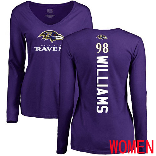 Baltimore Ravens Purple Women Brandon Williams Backer NFL Football #98 Long Sleeve T Shirt